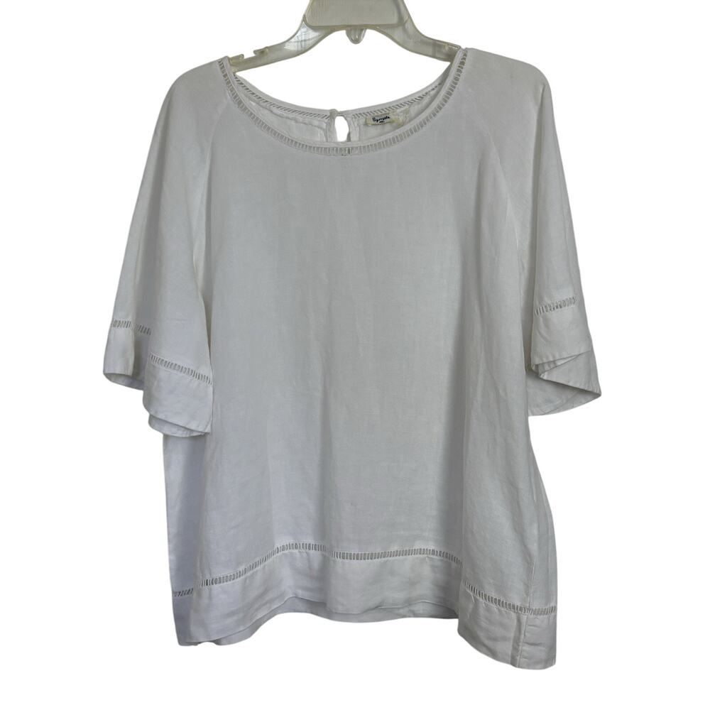 Symple NYC 100% Linen White Boxy Fit Blouse L Lagenlook Minimalist Sustainable